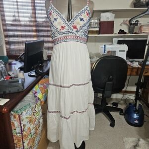 Boho Embroidered Maxi Dress in White
